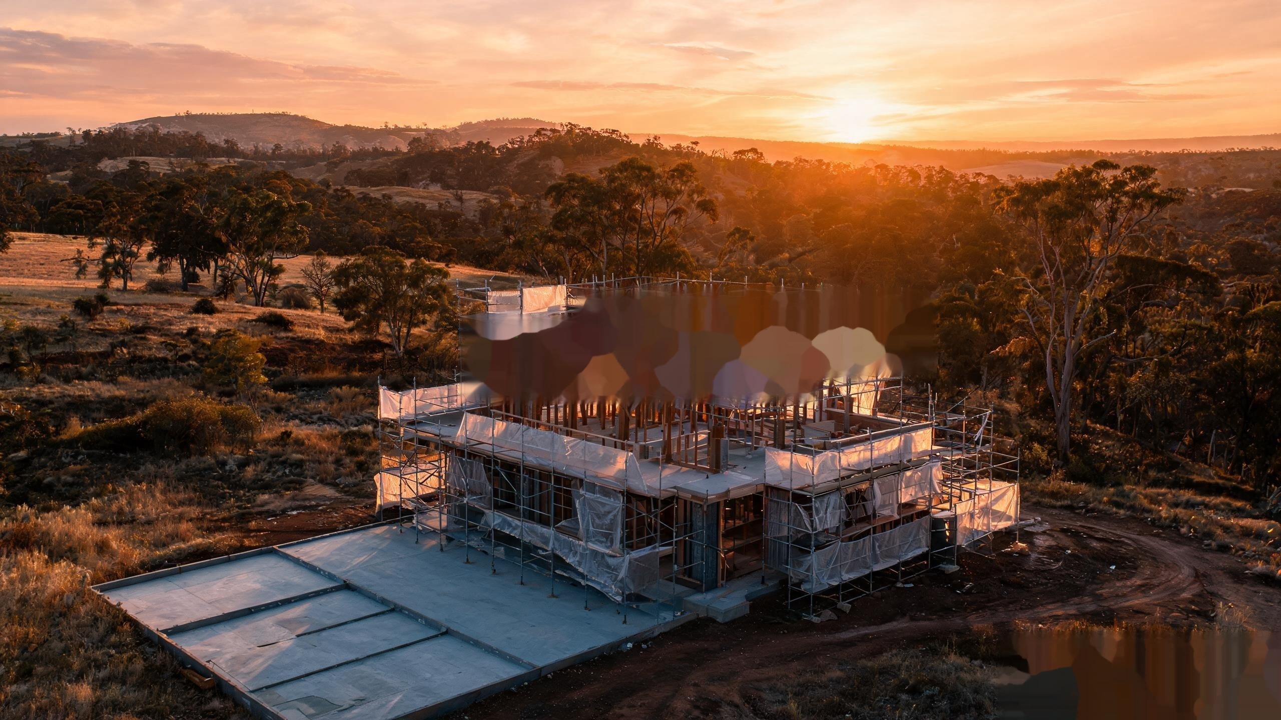 Construction site at golden hour