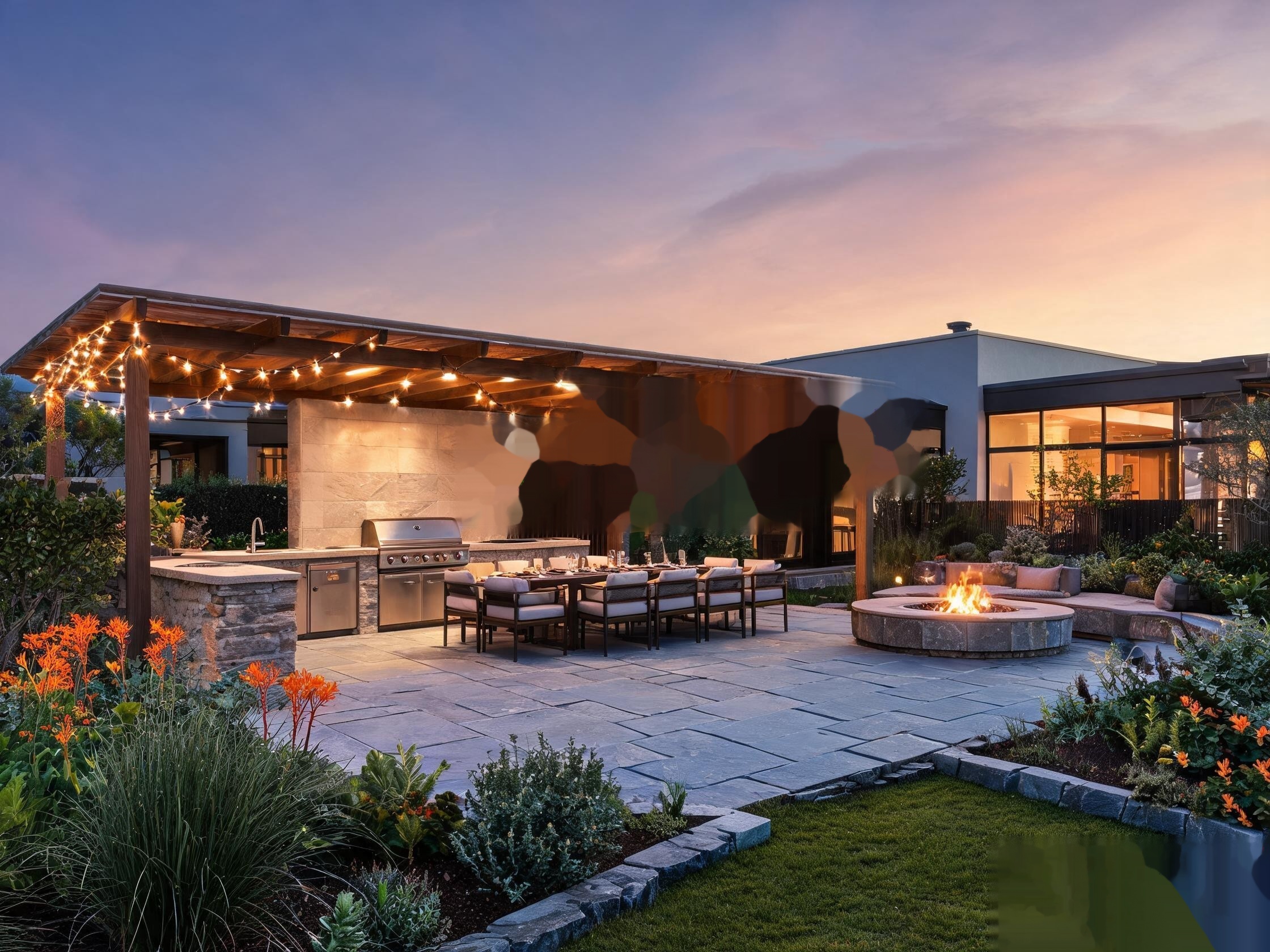 Cantilevered home exterior with infinity edge pool