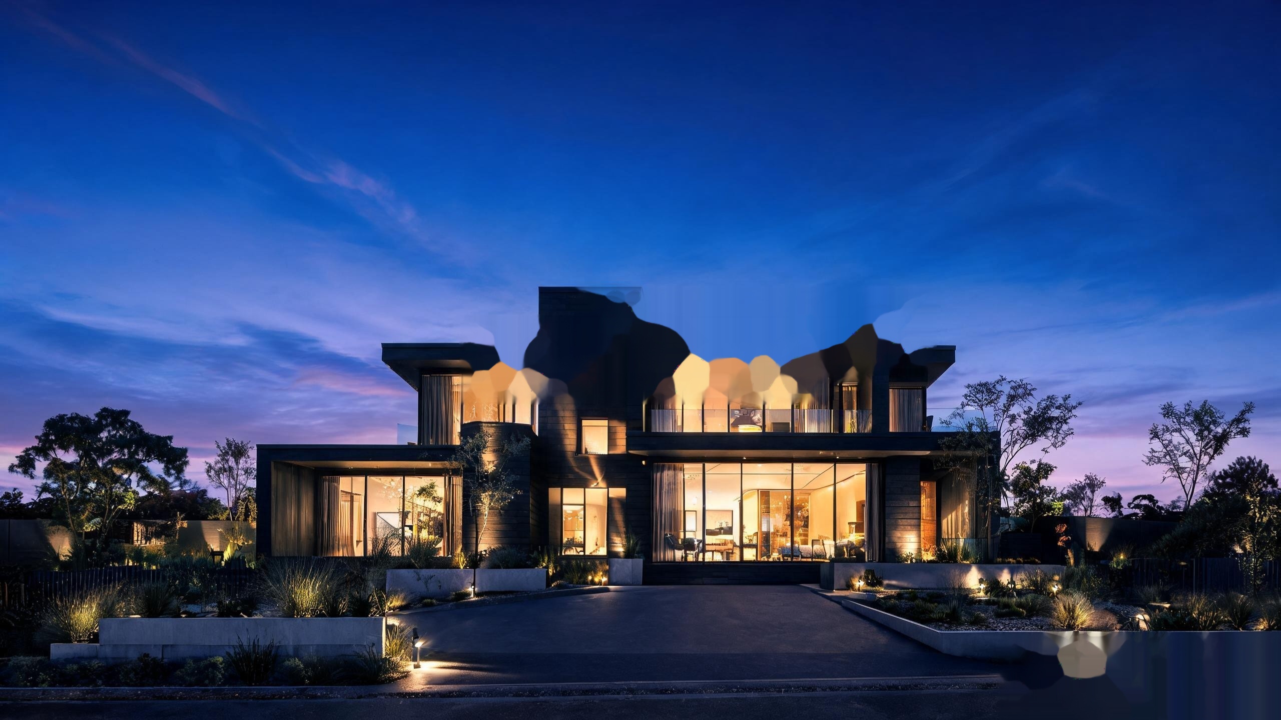 Luxury modern Australian home at dusk