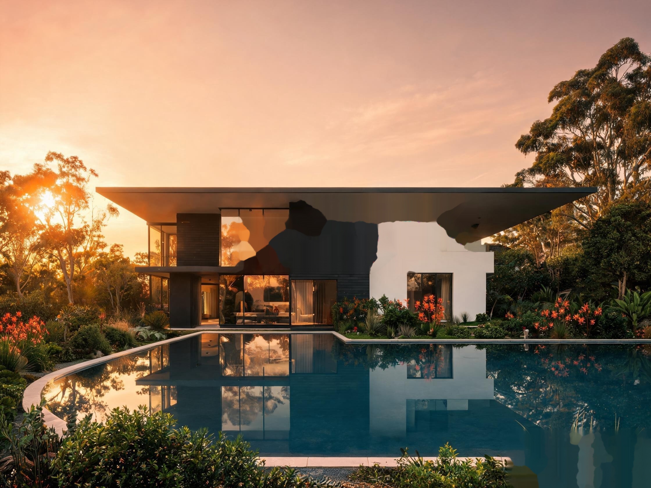 Architectural home with infinity pool
